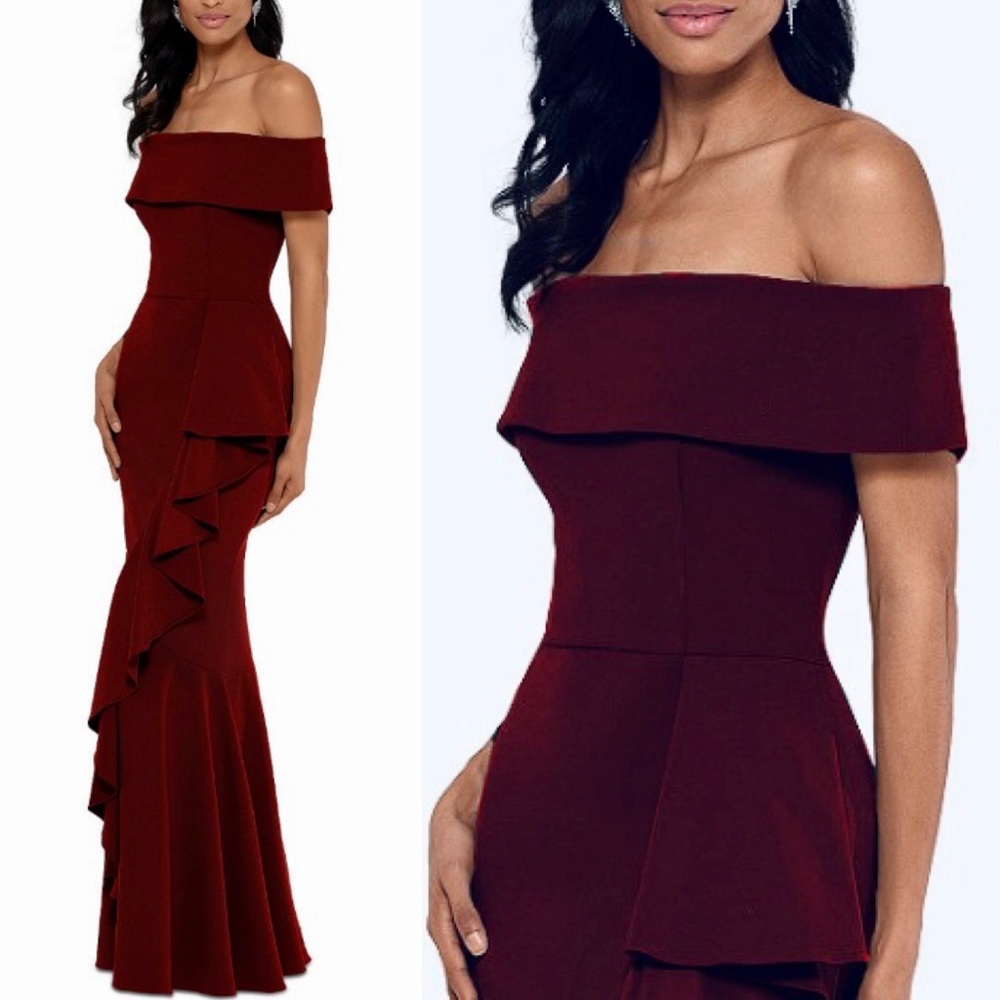 Betsy & Adam mermaid gown cascading
ruffle Size 6P 6 Petite or 8P  or 10P
